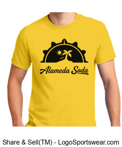 Gildan Adult Unisex Ultra Cotton Yellow T-shirt - Black Lost Island Seal Alameda Soda Design Zoom